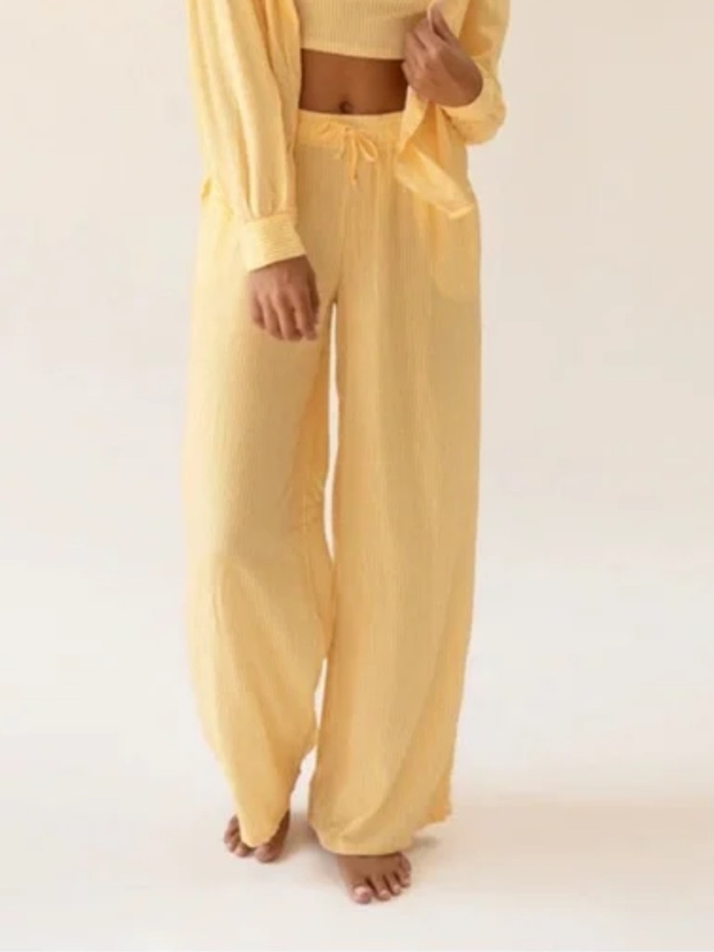 Dippin' Daisy's stripped Pale Yellow Wide-Leg Drawstring Pants / cover up